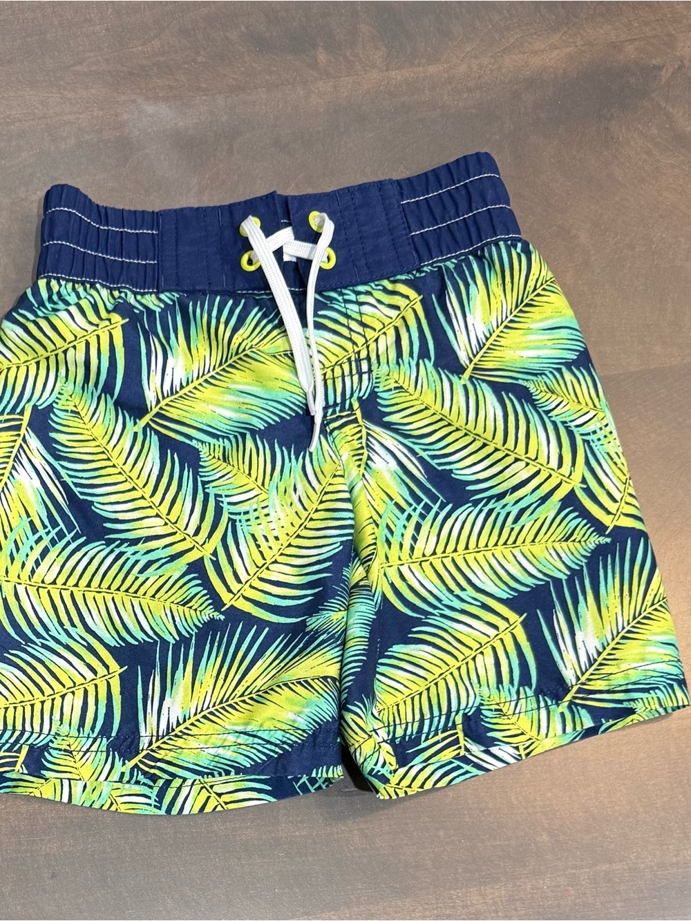 Crazy 8 Boys 2T Tropical Palm Leaf Swim Trunks | Navy Green Swim Shorts - Picture 2 of 4